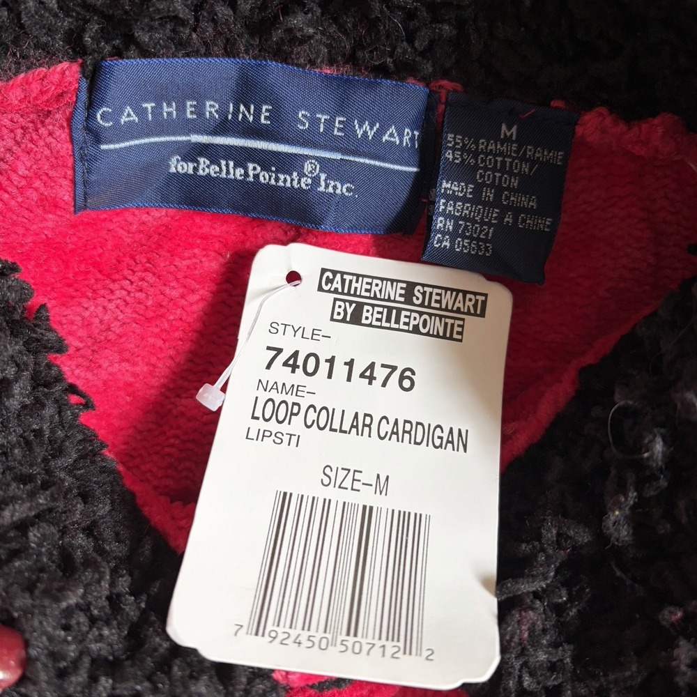 Vintage Catherine Steward Chenille Cardigan Women M Pink Black Loop Collar Y2K - Picture 4 of 9